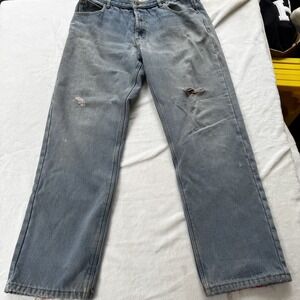 American Sports Apparel Jeans Mens 36x34 Blue Denim Red Lined Distressed Relaxed